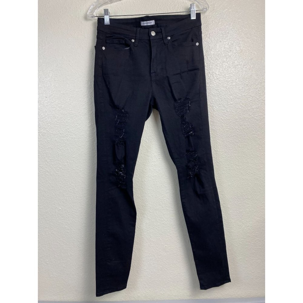 Good American Good legs Skinny Jeans Womens 27‎ Distress Black Stretch Punk Goth